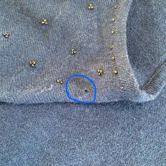 Vtg Christina Navy Polka Dot Floral Beaded Wool Sweater Grandmacore Womens Sz M - Picture 12 of 12